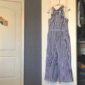 Worn once J Crew Romper. Size 8, white/ royal blue